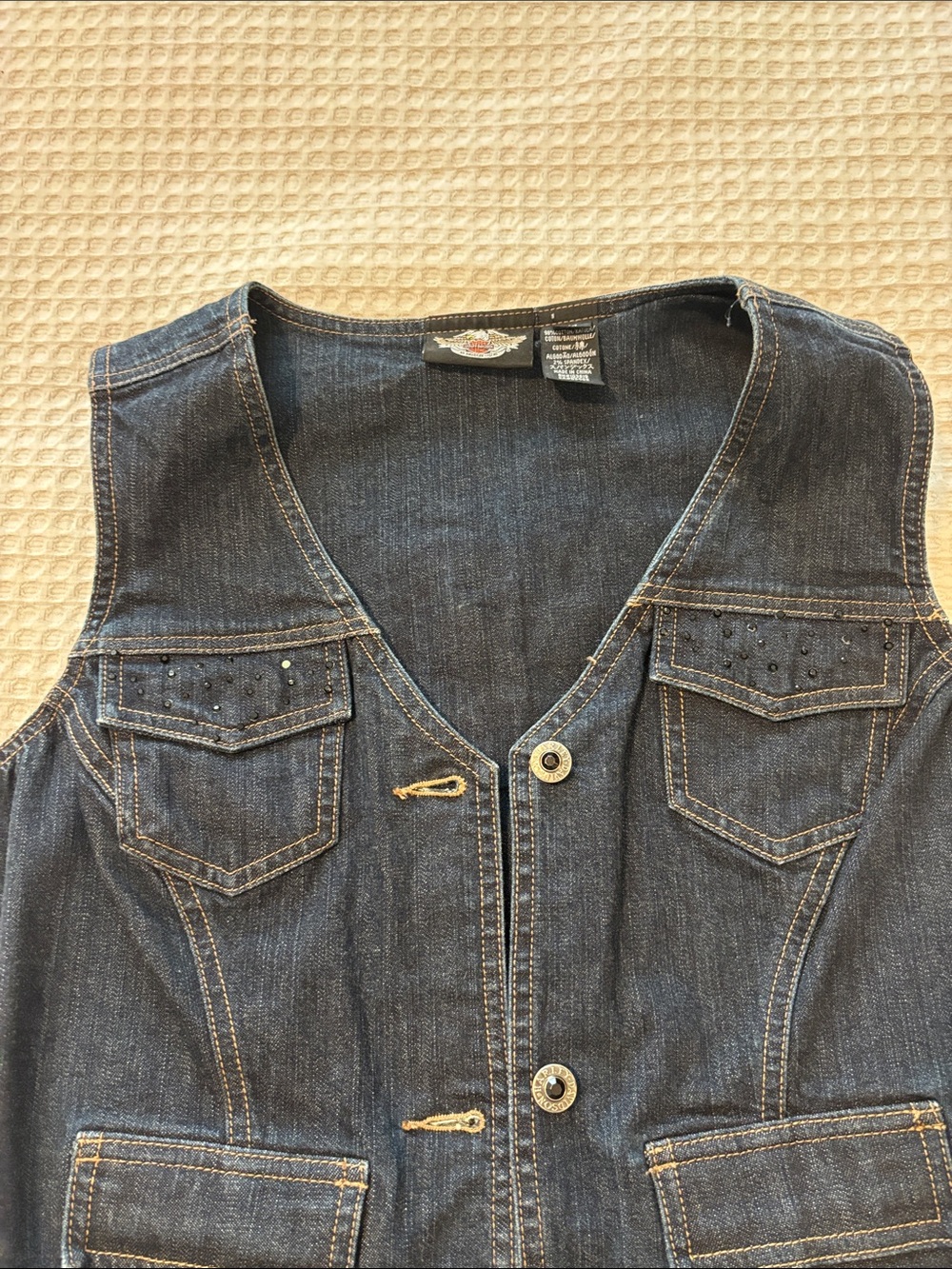 Harley-Davidson Navy Blue Denim Vest with White Logo - Picture 5 of 5